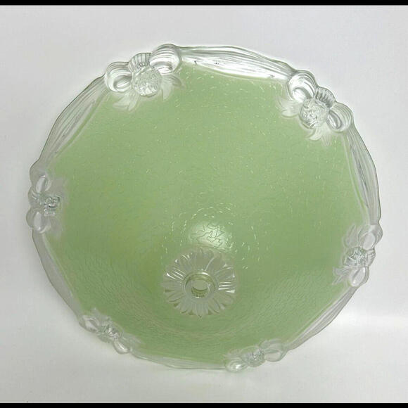 Vintage Deco Green Textured Thick Glass Ceiling Shade Bow Ribbon Accent Deco 12" - Picture 7 of 14